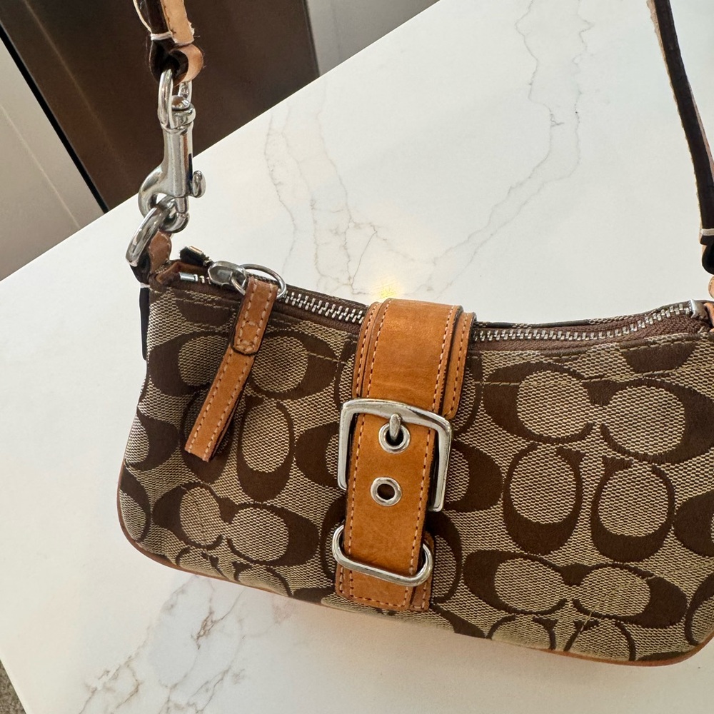 Coach Signature Canvas Mini Shoulder Bag in Brown and Tan - Picture 4 of 10